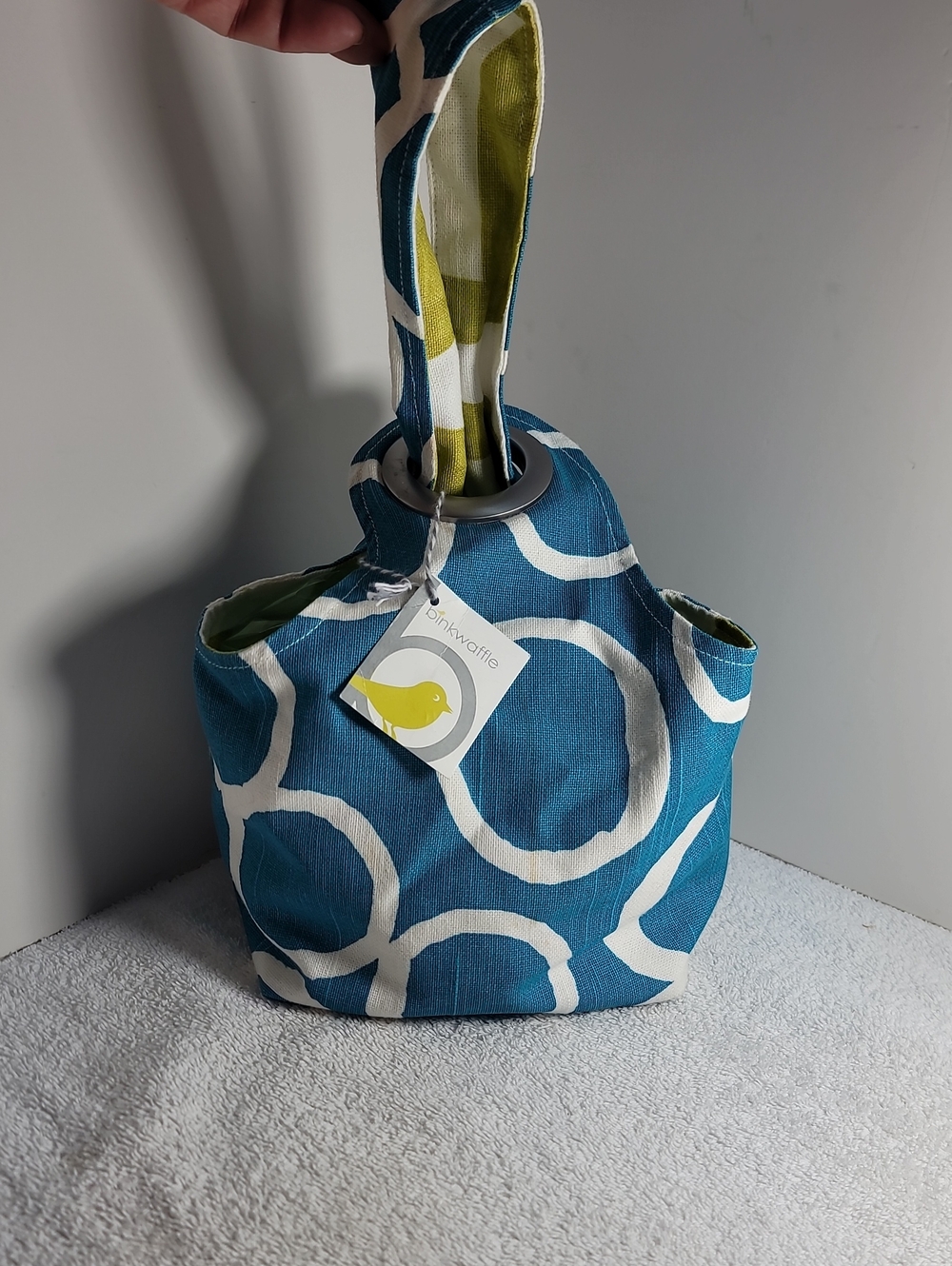 Binkwaffle Teal Circle-Print Handle Tote NWT